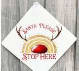 Santa Stop Sign, Santa Stop Here Window Sign, Reindeer Rainbow Stop Here Sign, Christmas Decor
