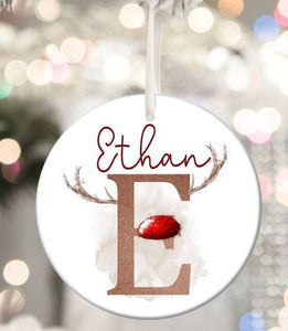 Reindeer Initial Christmas Ceramic Bauble