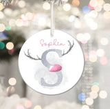 Reindeer Initial Christmas Ceramic Bauble