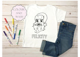 Personalised Christmas Santa Colour In Activity Kids T-Shirt, With Washable Pens, Stocking Filler, Xmas Eve Box